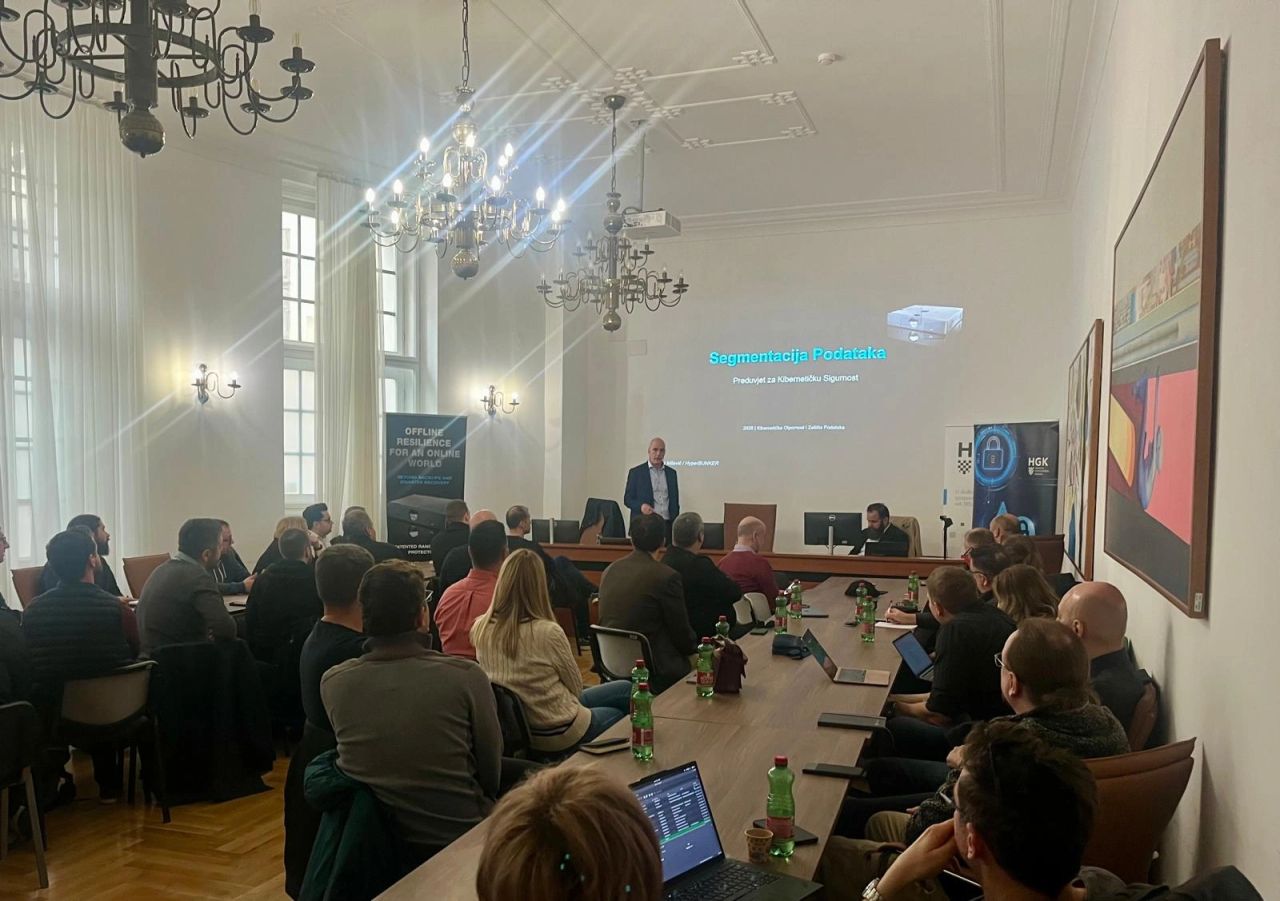 A presenter addresses participants at a Cyber Security Academy workshop at the Croatian Chamber of Economy